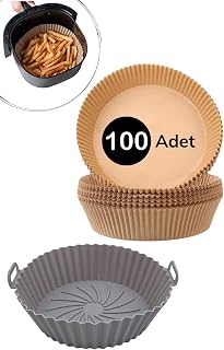 Buffer Silikon Airfryer Gri Pişirme Matı 20 Cm Ve 100 Adet Pişirme Kağıdı