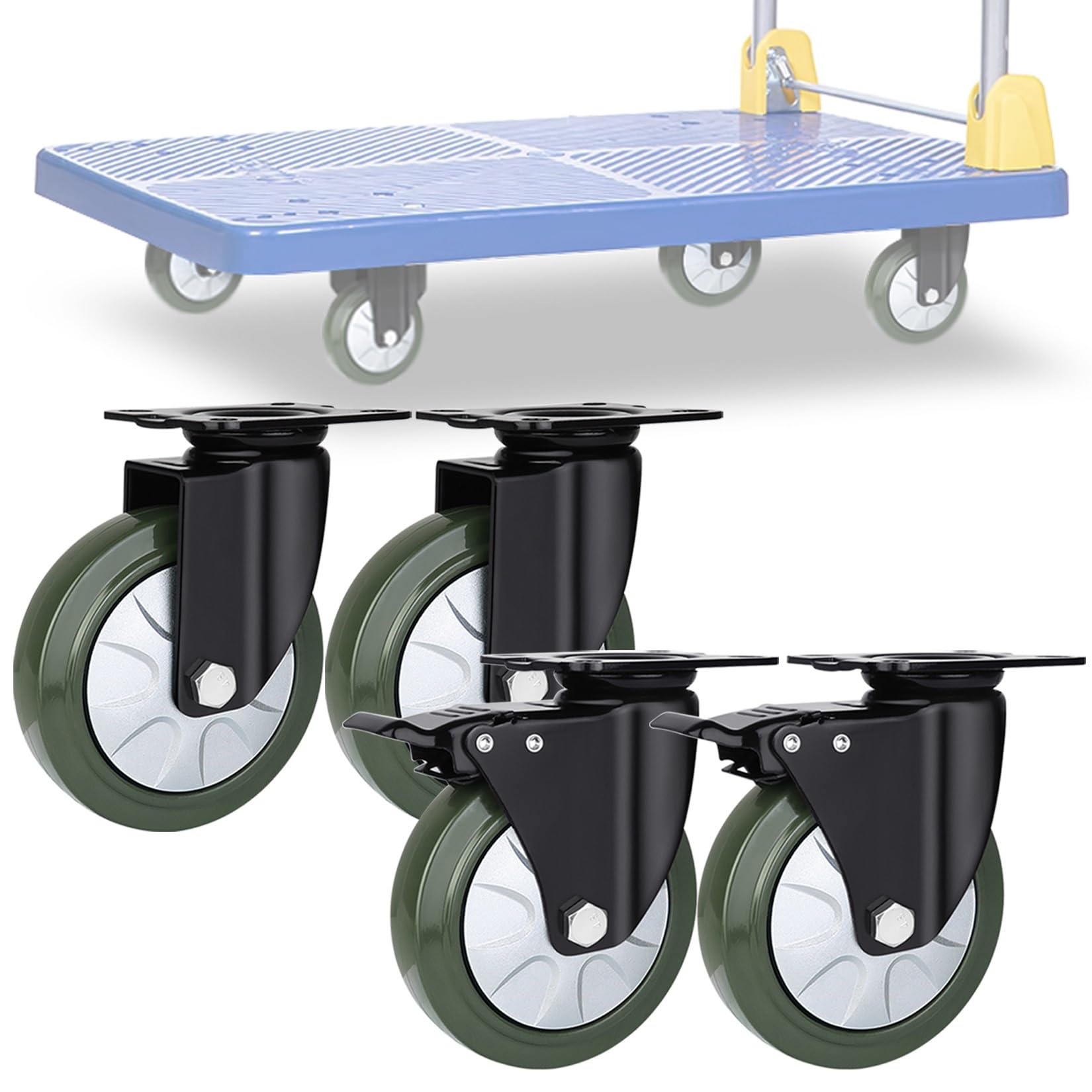 Roulette De Pivotante Robuste 75mm 100mm 125mm 150mm 4 Pack, Roulettes En Caoutchouc Solide Avec Plateau Supérieur Et Freins, Roulettes Pivotantes Pour Mobilier Chariot Tables De Travail ( Color : Swi