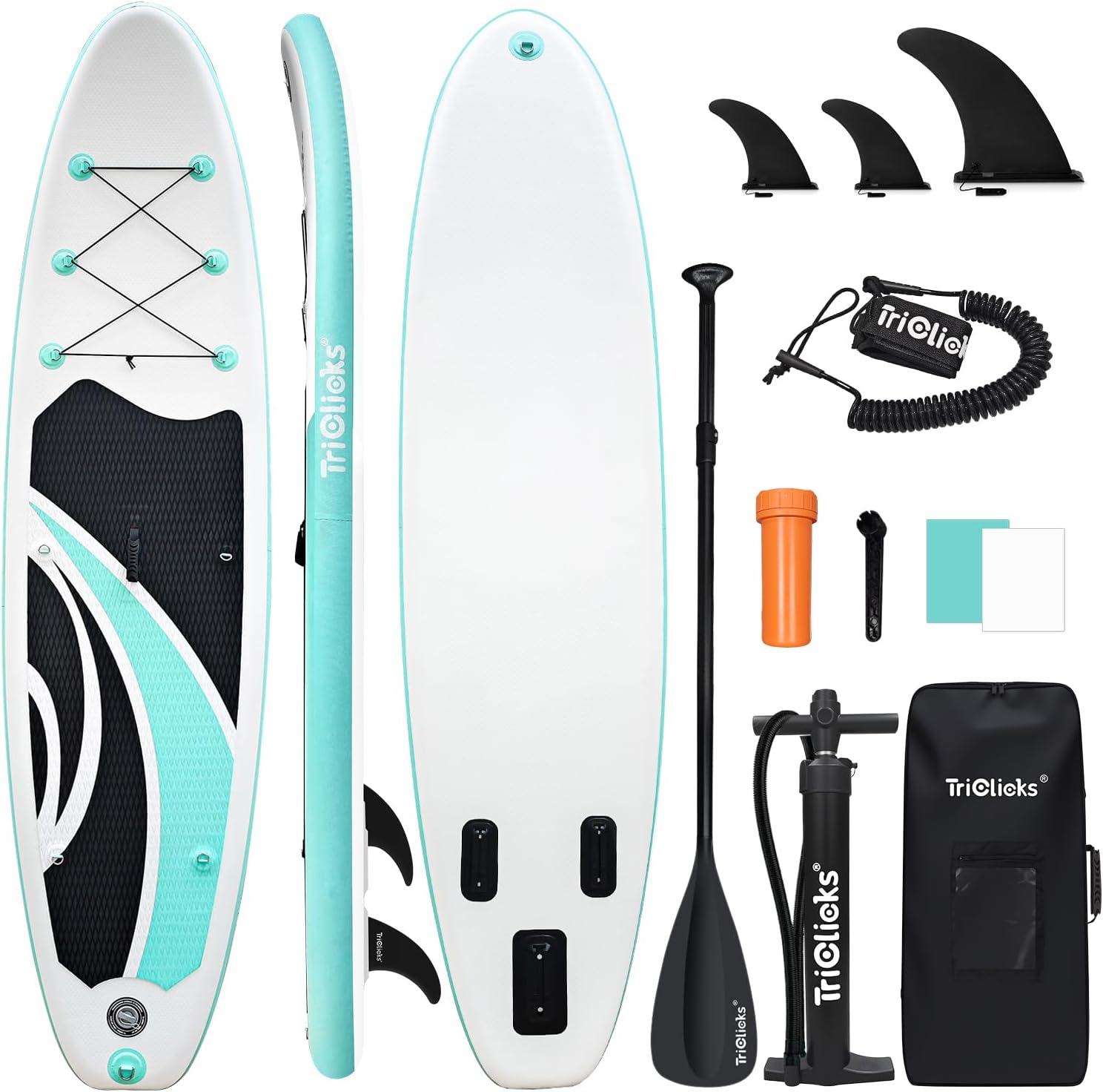 Triclicks Inflatable Stand Up Paddle Board 10ft Surfing Board Kit for Adults, Premium SUP Complete Kit with Adjustable Paddle Hand Pump Fin Leash Backpack