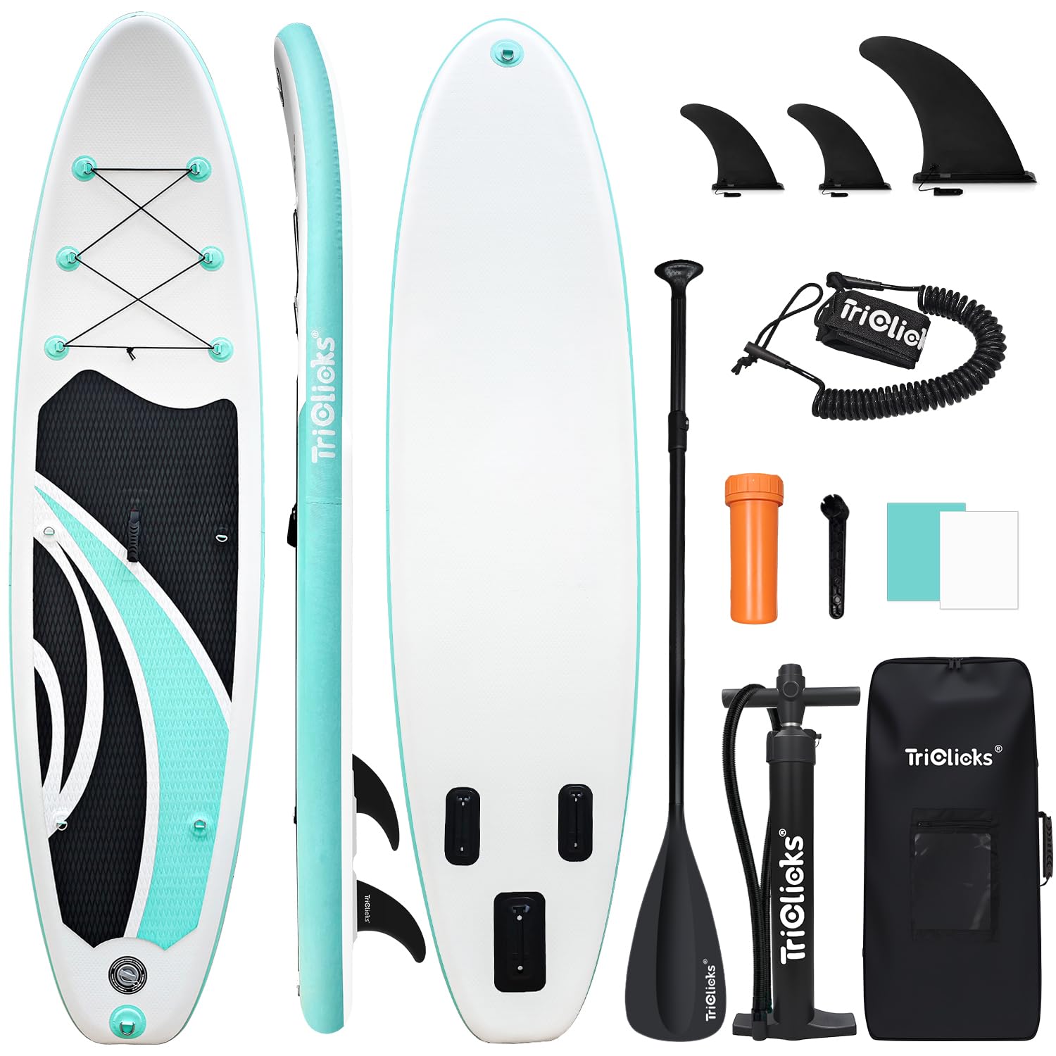 Triclicks 10ft Stand Up Paddle Boards Inflatable SUP Board Surfboard - Beginner's Kit. Adjustable Paddle