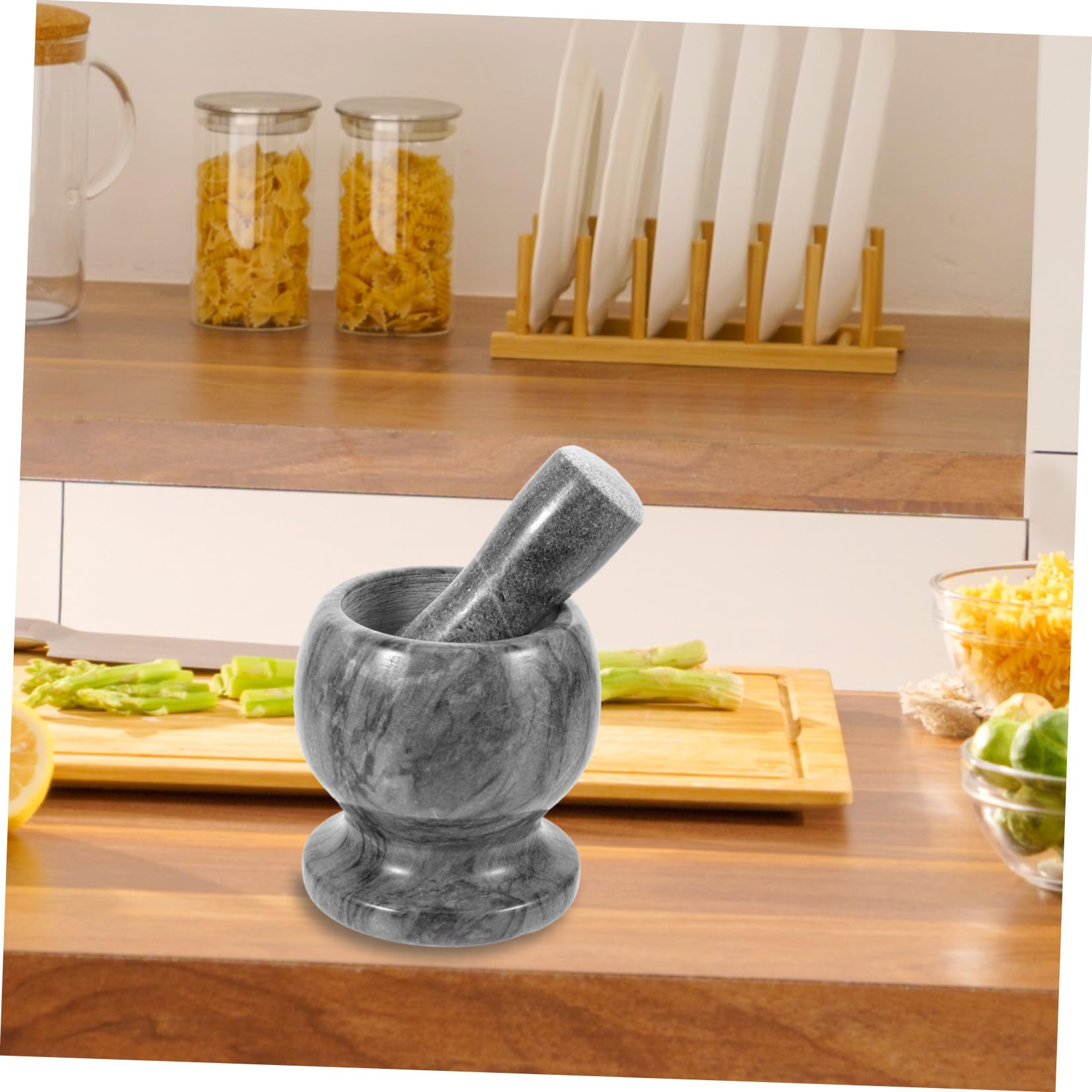 Marmor Knoblauchstampfer Satz mit Mörser Natürlicher Marmor Gewürzmühle für Frische und Getrocknete Gewürze Robuster Küchenstampfer für Gewürze und Tabletten