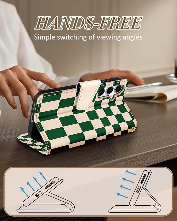 Toycamp for Samsung Galaxy S24 FE Wallet Case with Wrist Strap - Leather Flip Folio Phone Cover with RFID Blocking 4 Card Slot Galaxy for S24 FE Cute Aesthetic for Women Lady, Checkerboard by Toycamp - Used condition - Image 5