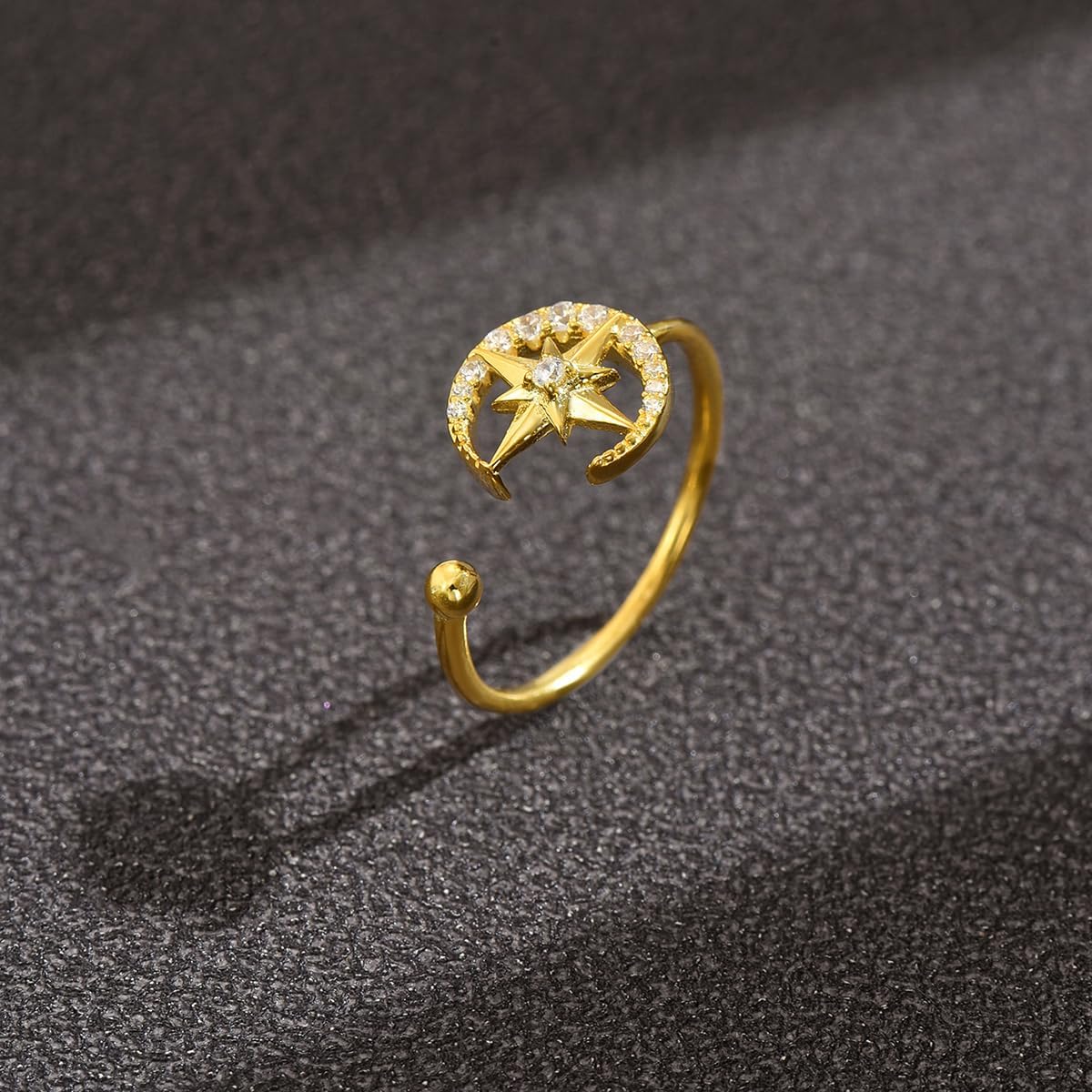 SUYACS 925 Sterling Silver Star and Moon Rings for Women 14K Gold Plated Adjustable Open Moon CZ Statement Ring Crescent Promise Finger Ring Jewish Jewelry Birthday Gifts to Daughter - Image 6