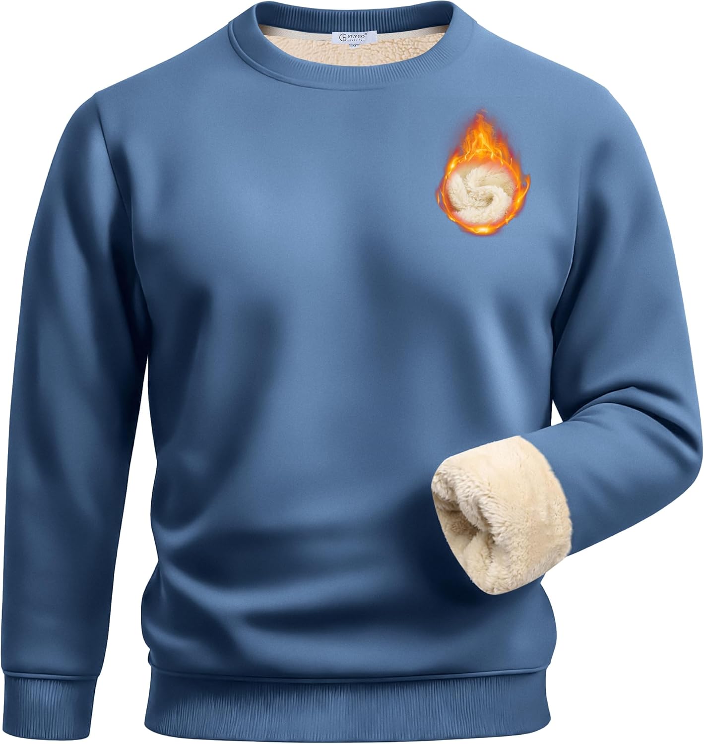 Flygo Men's Warm Sherpa Lined Crewneck Sweatshirts Fleece Pullover Tops Heavy-weight Thick Thermal Cotton Sweat-Shirts