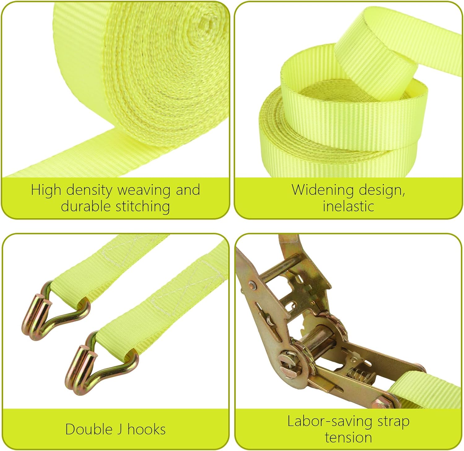 4 Pack 1 Inch Ratchet Straps Heavy Duty 20ft Tie Down Straps Ratchet with Double J Hook, 8000 LBS Break Strength, Cargo Ratchet Straps for Truck, Trailers, Motorcycle, Kayaks, Car Roof