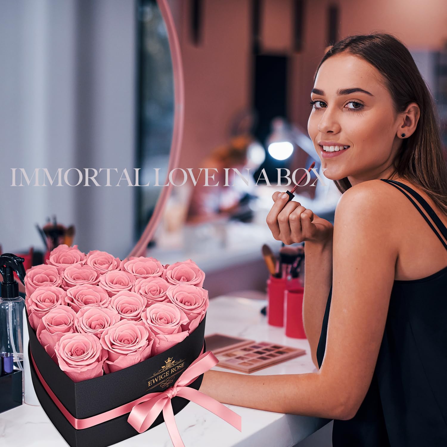 17 Roses Infinity, Roses Roses Éternelles en Cadeau pour Femmes, Rose Conservée en Boîte en Forme de Cœur pour Femme, Mère, pour Anniversaire, Anniversaire de Mariage, Saint-Valentin, Fête