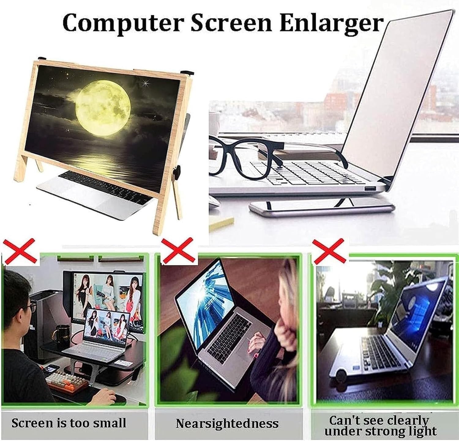3D Laptop Screen Magnifying Glasses Computer Screen Enlarger with Adjustable Angle Stand for Visually impaired, Magnifying for laptops Essential for The Elderly