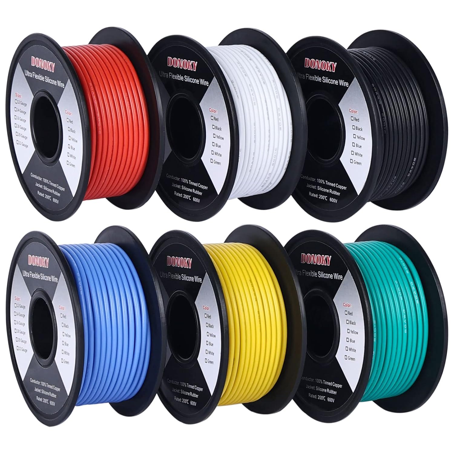 12 AWG Silicone Wire 60FT, Ultra Flexible 12 Gauge Stranded Automtive Wire 6 Colors (Red, Black, White, Blue, Yellow, Green Each 10FT) 12AWG Tinned Copper Wire for Battery