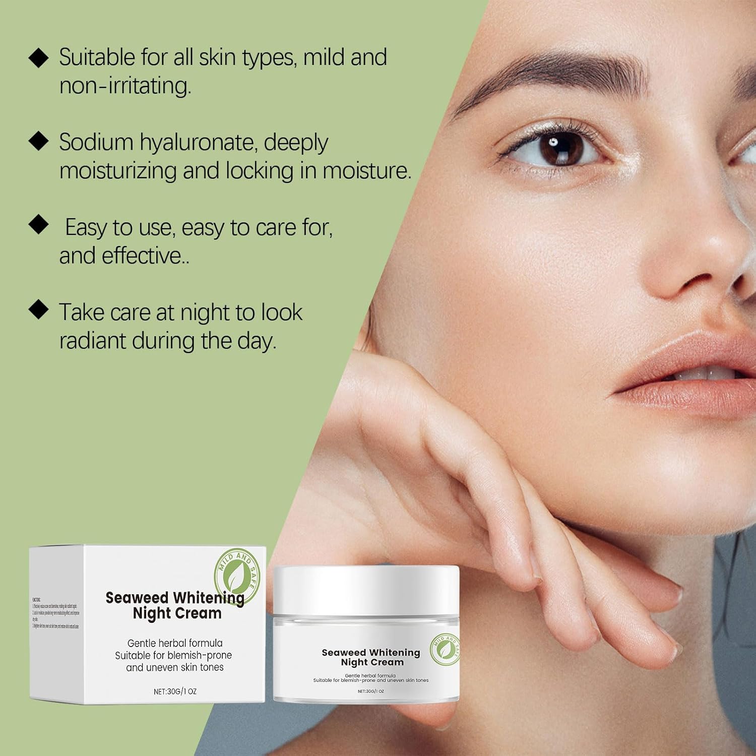 Seaweed Face Night Cream, Women Facial Moisturizer, Deep Hydrating, Repairing Barrier and Nourishing Skin, for Oily and Dry Skin, 7.05Oz - Image 6