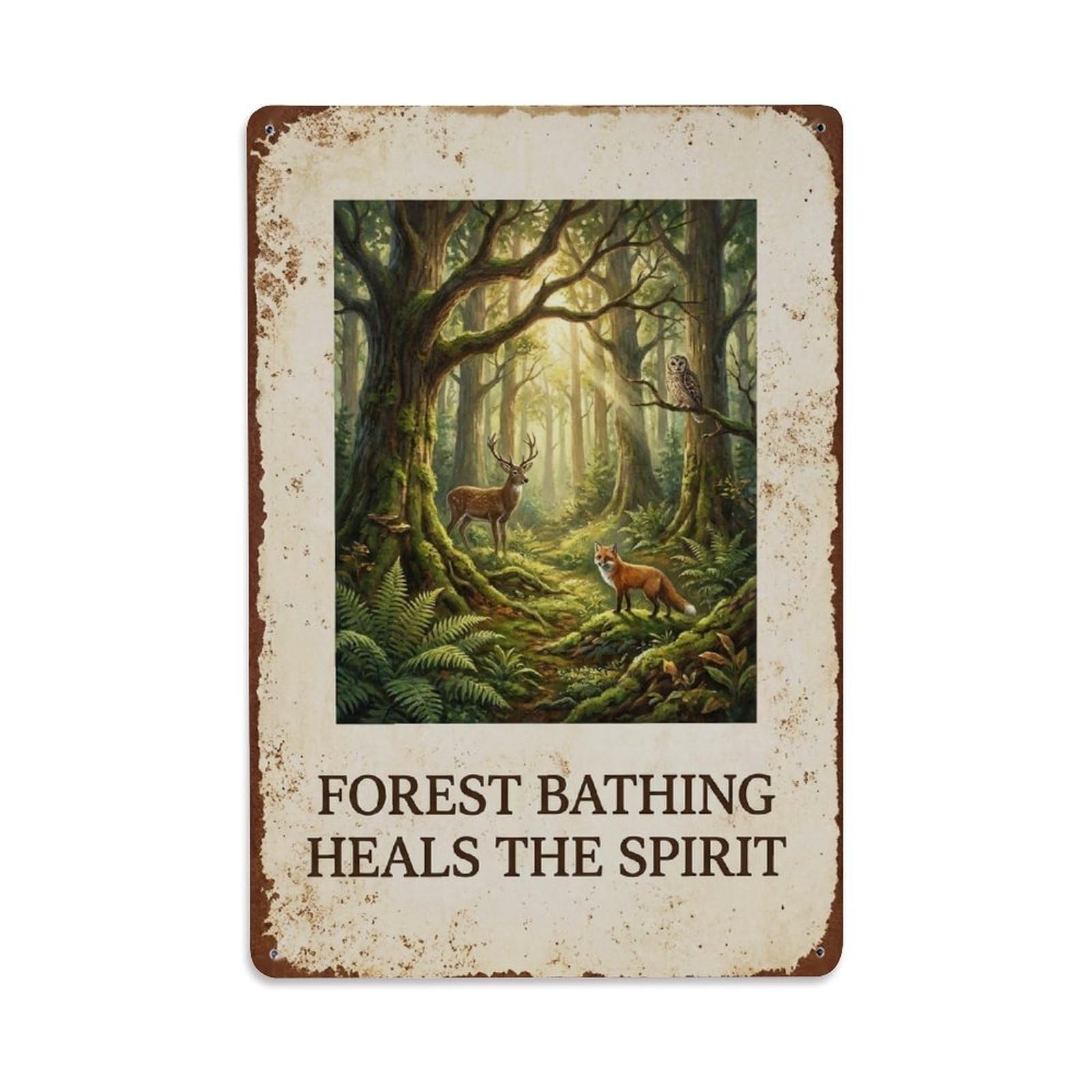 Classic Garden Botanical Motto Bathing Heals Spirit Metal Tin Sign Plaque Wall Decor for Cafe, Man Cave, Club Bar, Office, Home Garden Round Metal Poster 8x12Inch