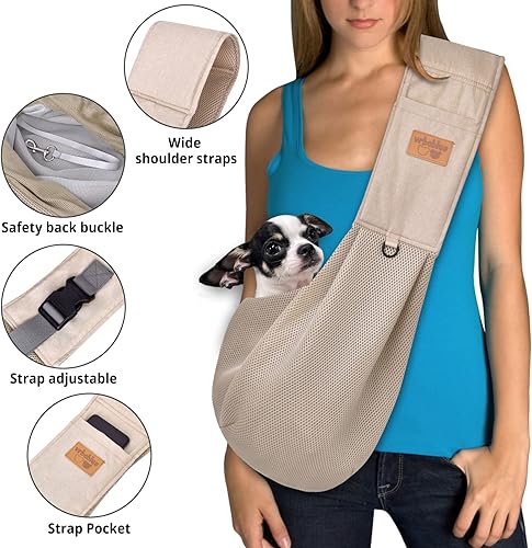 Miniatura 4 de vrbabies Transportador para perros pequeños, malla transpirable ajustable para gatos y cachorros, manos libres, bolsa de viaje segura para mascotas