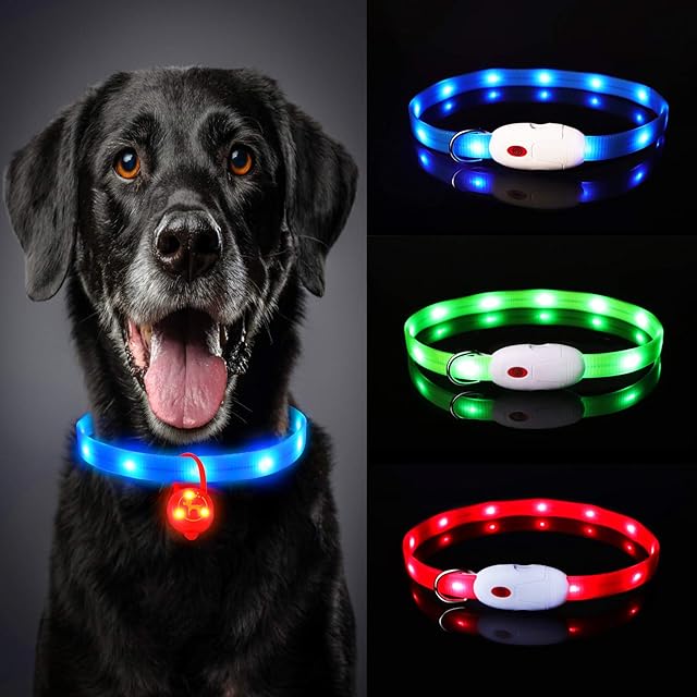 Oladwolf Light Up Dog Collar, LED Dog Collar Lights for the Dark, Ultra Bright USB Rechargeable Cut to Fit Any Size Flashing Dog & Cat Collar Waterproof