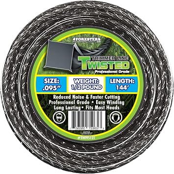 Forester Twisted Trimmer Line | Heavy Duty Weed Eater String for Clean Cutting | Fits Most Weed Wackers, Trimmers, Eaters | .095" Diameter | 1/2lb 144ft