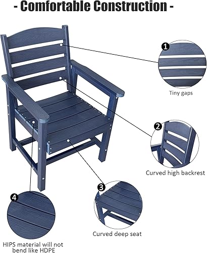 Miniatura 7 de Poly Lumber - Juego de dos sillas de comedor para patio, sillas con respaldo de escalera para exteriores, resistentes a la intemperie (azul marino,