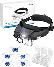 eSynic Stirnband Lupe LED Stirnband Lupe USB Aufladung Freisprech Lupe Kopflupe mit Licht und 5 abnehmbaren Linsen (1X-3,5X) zum Lesen, Schmuck, Lupen (1.5-2-2.5-3-3.5x Schwarz)