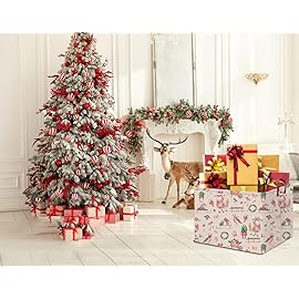 HKEC Rectangle Storage Basket with Handles,Collapsible Storage Bin,Books Box,Gift Basket(Pink Christmas)