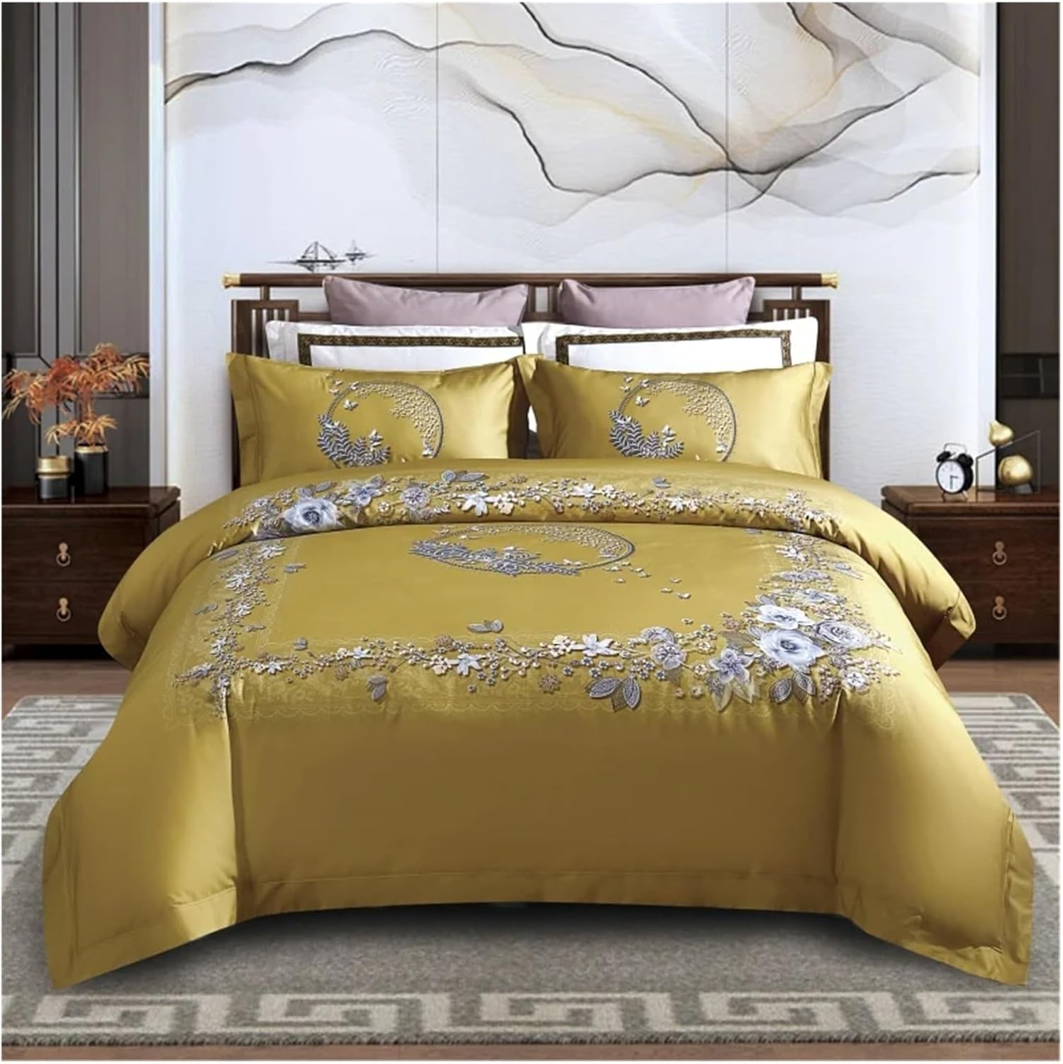 1000TC Luxury Egyptian Cotton Embroidery Bedding Set Soft Queen King Size Bedding Sets Bed Sheet Duvet Cover Set Bed Linen,Bed