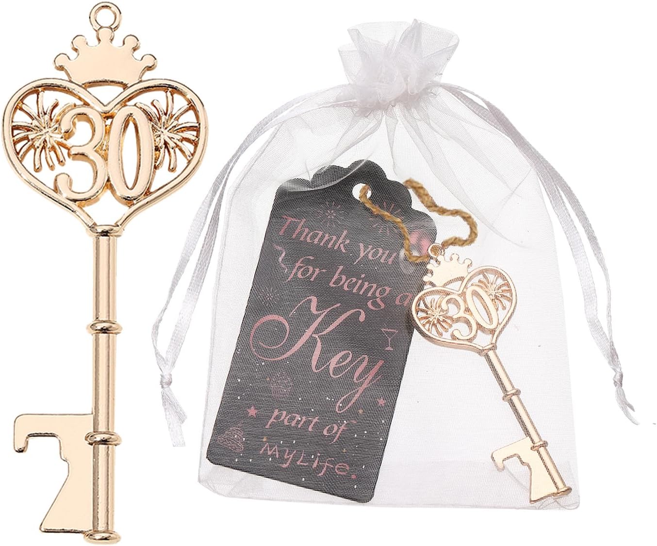 24pcs 30th Gold Key Bottle Opener 30th Birthday Party Favors, 30th Key Beer Bottle Opener Favors 30 Anniversary Souvenirs Return Gifts for Guests Party Decor Supplies