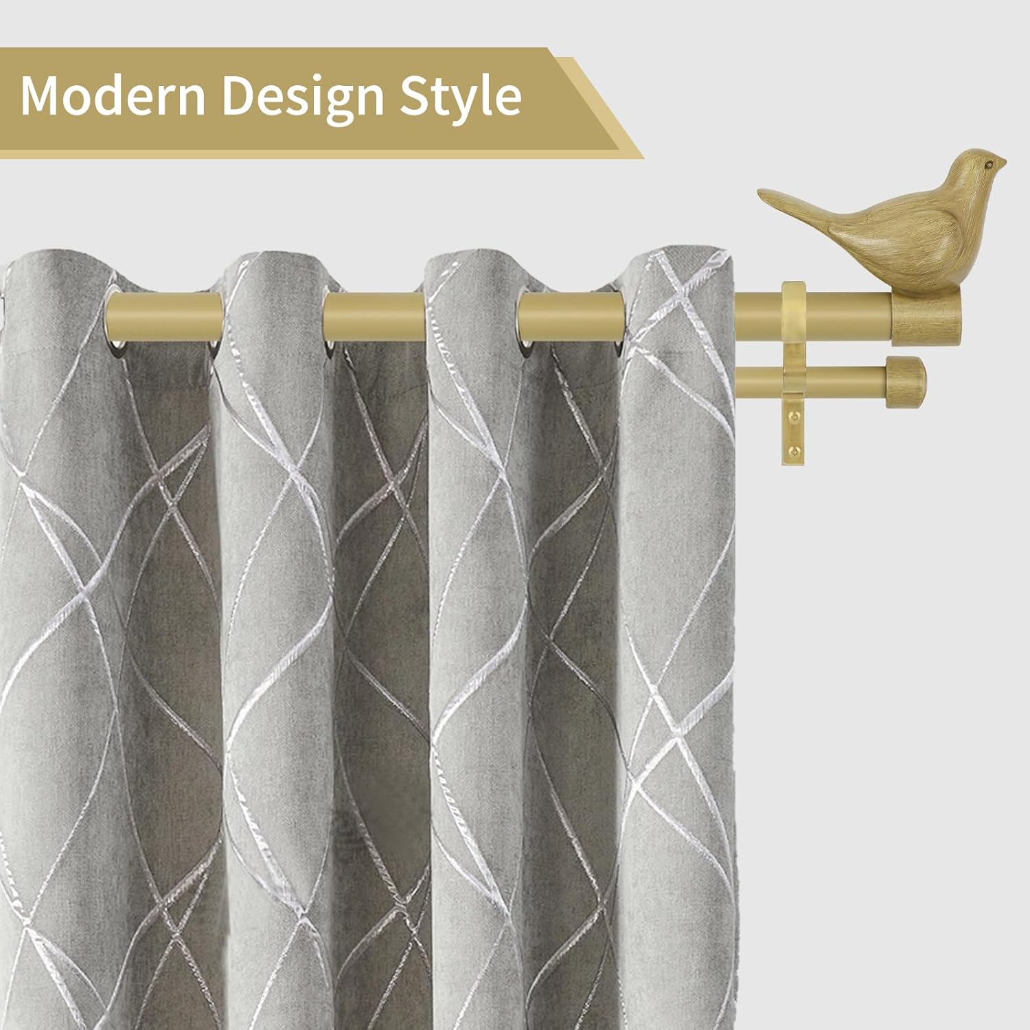 MERIVILLE 3/4" Diameter Farmhouse Double Window Treatment Curtain Rod, Bird Finials (84"-120", Cottage)