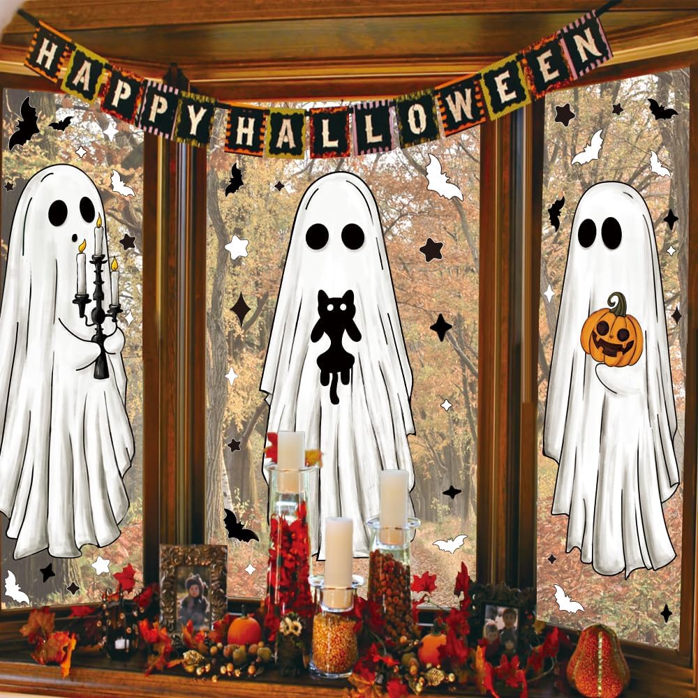 3 Sheets Halloween Large Ghosts Window Clings Decoration