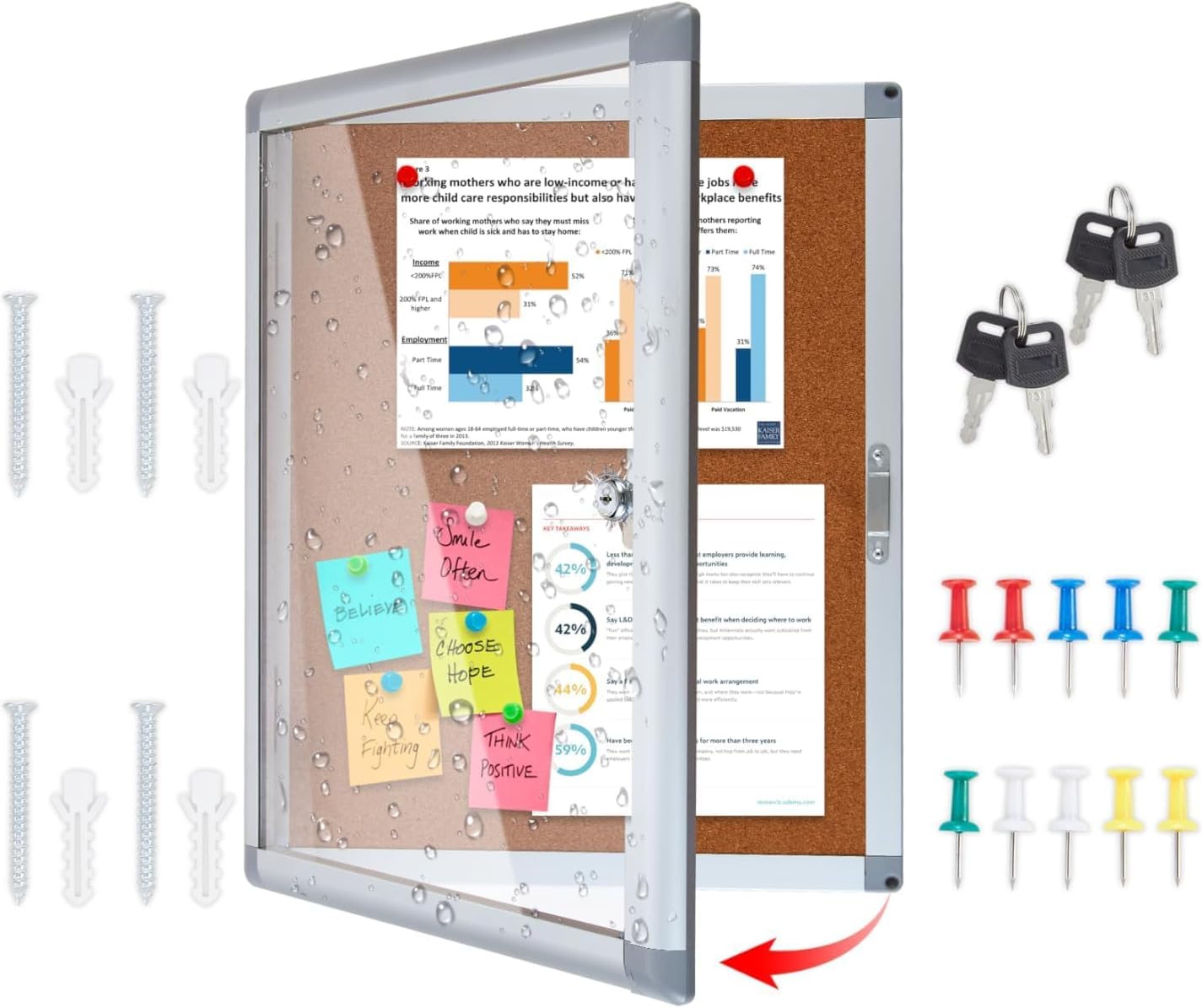Enclosed Cork Bulletin Board Tamper-Proof Dispaly Case, Aluminium Frame, All-Weather Cork Noticeboard, Outdoor Enclosed Cork Board for School, Office, Restaurant, Hospital (20 X 16 Inches)