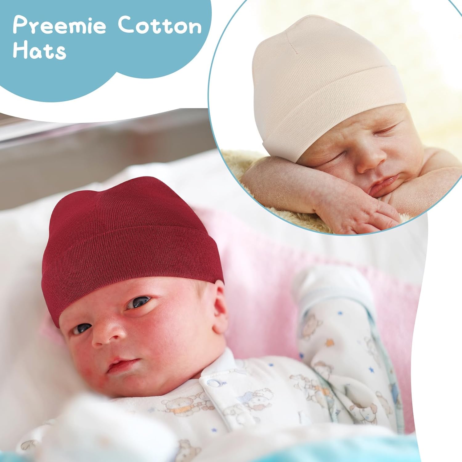10 Pcs Preemie Hats Cotton Preemie Caps Bows Turban Premature Baby Boys Girls Hospital NICU Hat - Image 6