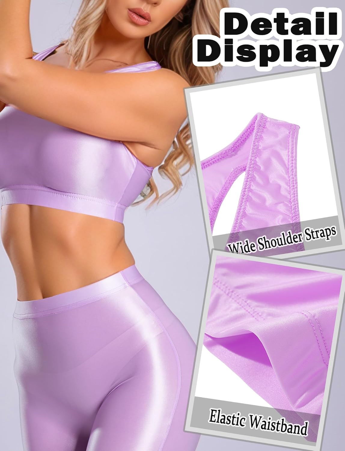 FEOYA Women's Two Piece Sheer Clothing Set See Through Shiny Glossy Racerback Bra and Shorts Outfits