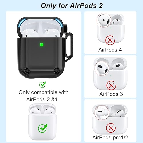 Miniatura 2 de RFUNGUANGO Funda para AirPods, de grado militar, TPU suave que absorbe los golpes, funda protectora para AirPods de 2 y 1 generación con llavero y