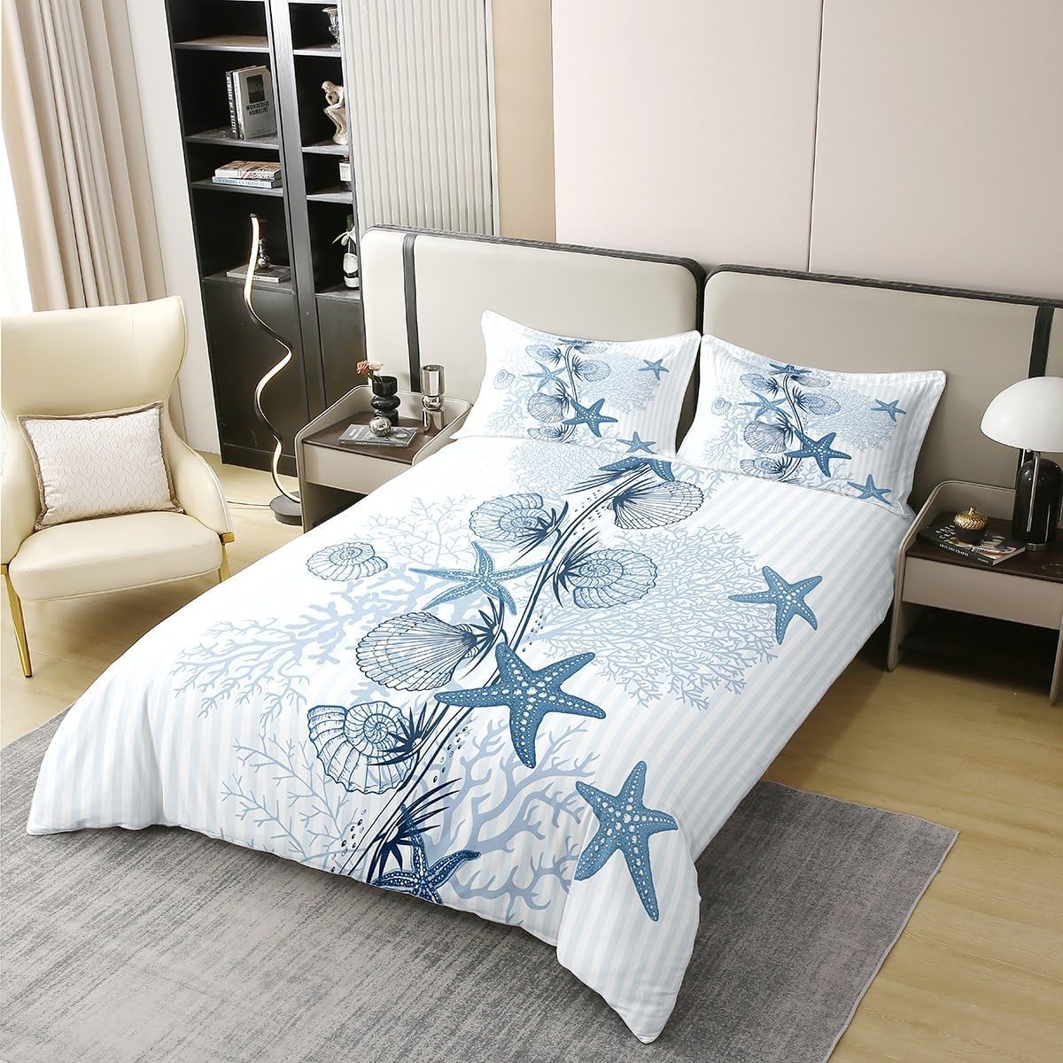 Housse de couette aquarelle océan en coton naturel haut de gamme