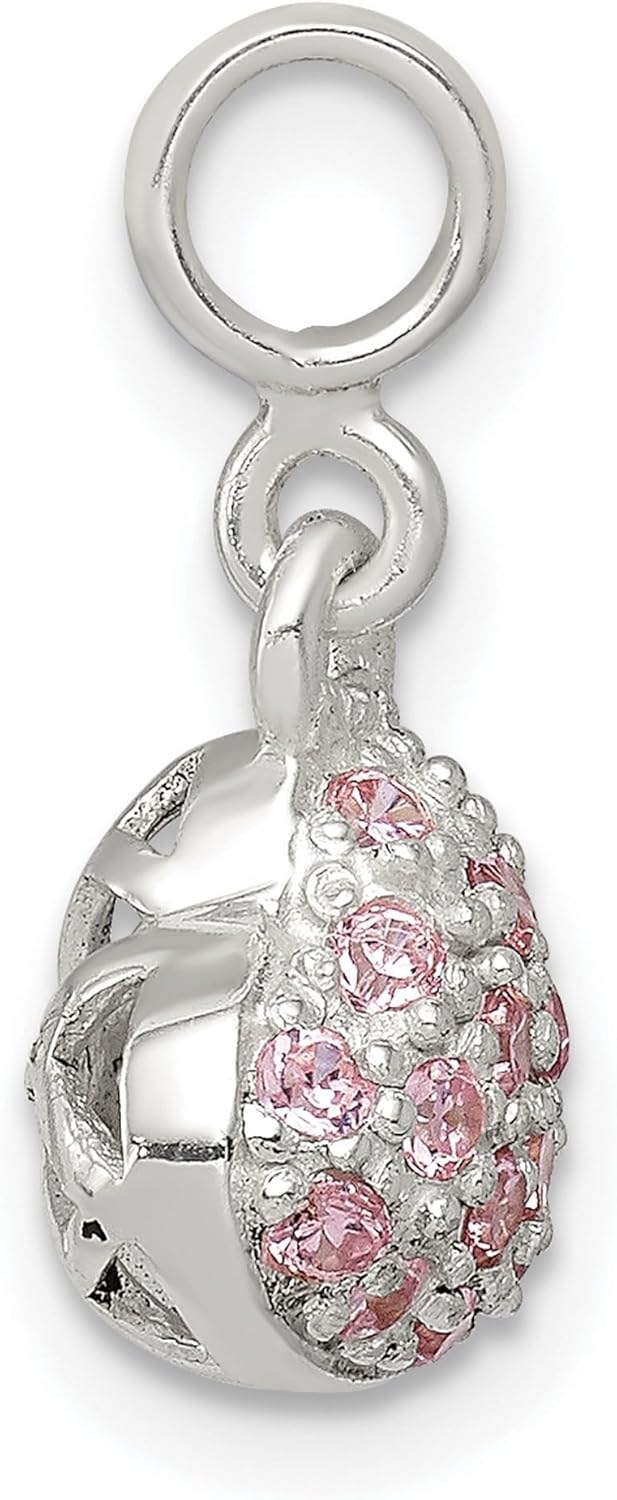 Sterling Silver Heart Shaped Charm Pendant for Women with Pink and Clear Cubic Zirconia, Romantic Jewelry Piece for Necklace or Bracelet, Polished Finish, Valentines Anniversary Accessory