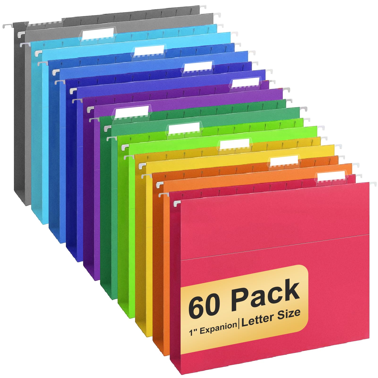 Carpetas colgantes para archivos, paquete de 60 carpetas colgantes tamaño carta con pestañas, mantente organizado para tu hogar y oficina, archivos a granel, documentos y papel, 10 colores