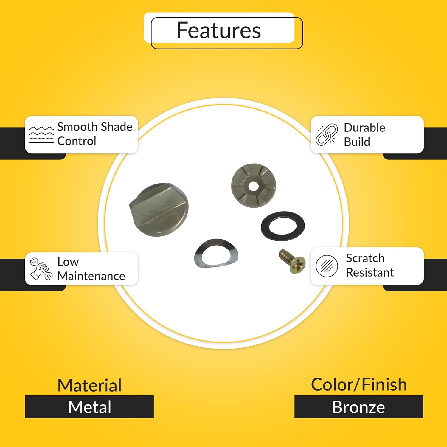 BRIXWELL Control Knob, Plastic Construction, Bronze Finish, 3/4" Diameter, 5/8" Plastic Washer, 9/16" Metal Washer, Replacement Window Crank, Operator Handle Knob