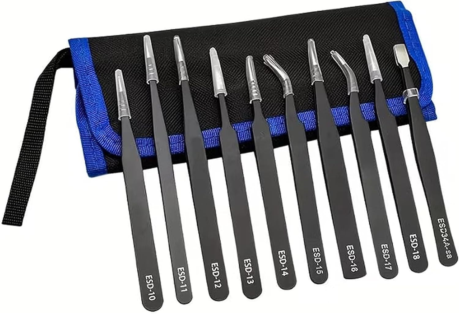 10-Piece Premium Anti-Static ESD Stainless Steel Tweezer Set - Professional Black Fine Tip Precision Tools for Electronics Repair, Watchmaking, Hobbies & Crafts | Durable, Ergonomic with Storage Pouch