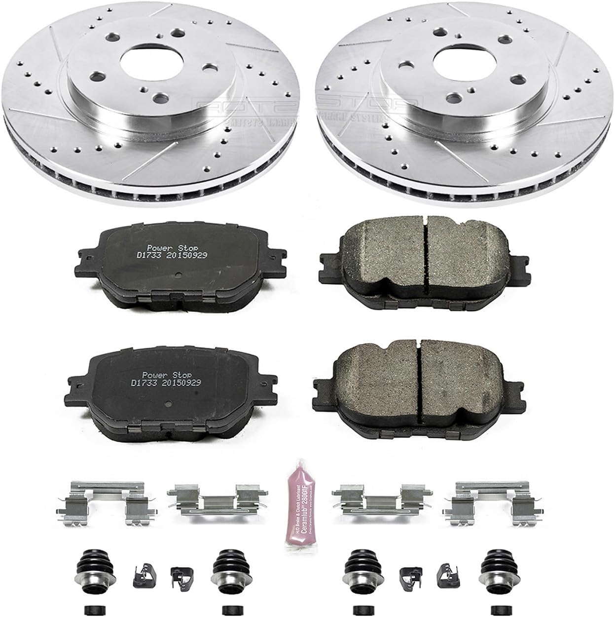 PowerStop Front Brake Kit For Lexus IS250 2014-15 - Drilled and Slotted Disc Rotors with Ceramic Brake Pads Replacement, K6990
