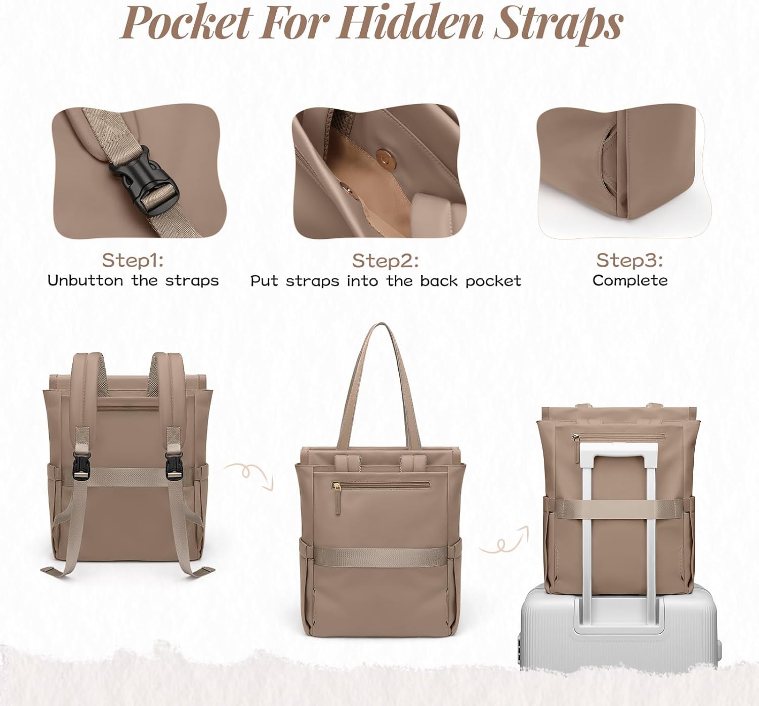GOLF SUPAGS Convertible Laptop Backpack for Women Casual Daypack Notebook Tote Bag for Work College Travel Leisure (Champagne)