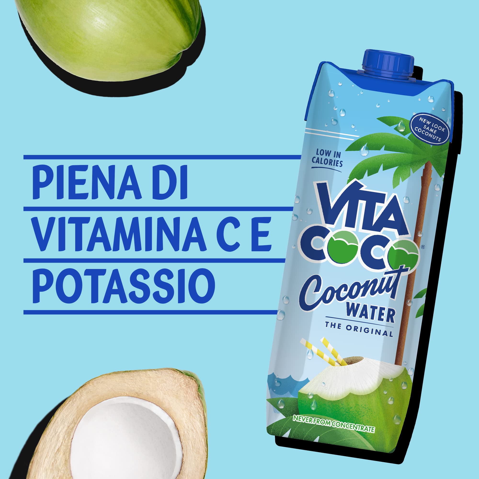 Vita Coco Acqua Di Cocco Originale 6x1L, Senza Glutine, Ricca Di Vitamina C e Potassio