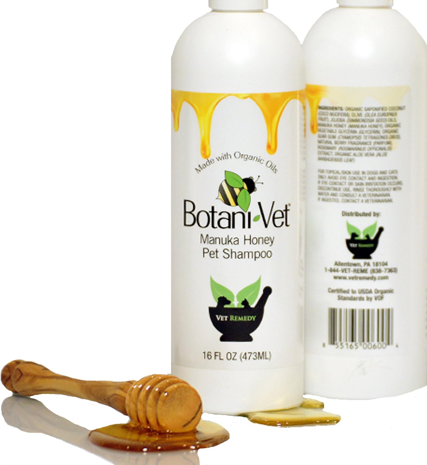 Certified Organic Manuka Honey Pet Shampoo 16 Oz - 100% Natural Ingredients - Veterinary Dermatologist Formulated for Allergies and Itching