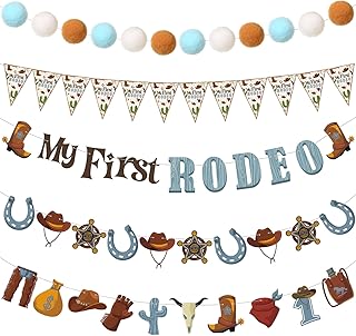 Peryiter 5 Pieces Western Cowboy Party Decorations My First Rodeo Banner Cowboy Baby Shower Decorations for Boy Rodeo Birthday Decorations Wild West Party Decorations for Cowboy Theme Party Supplies