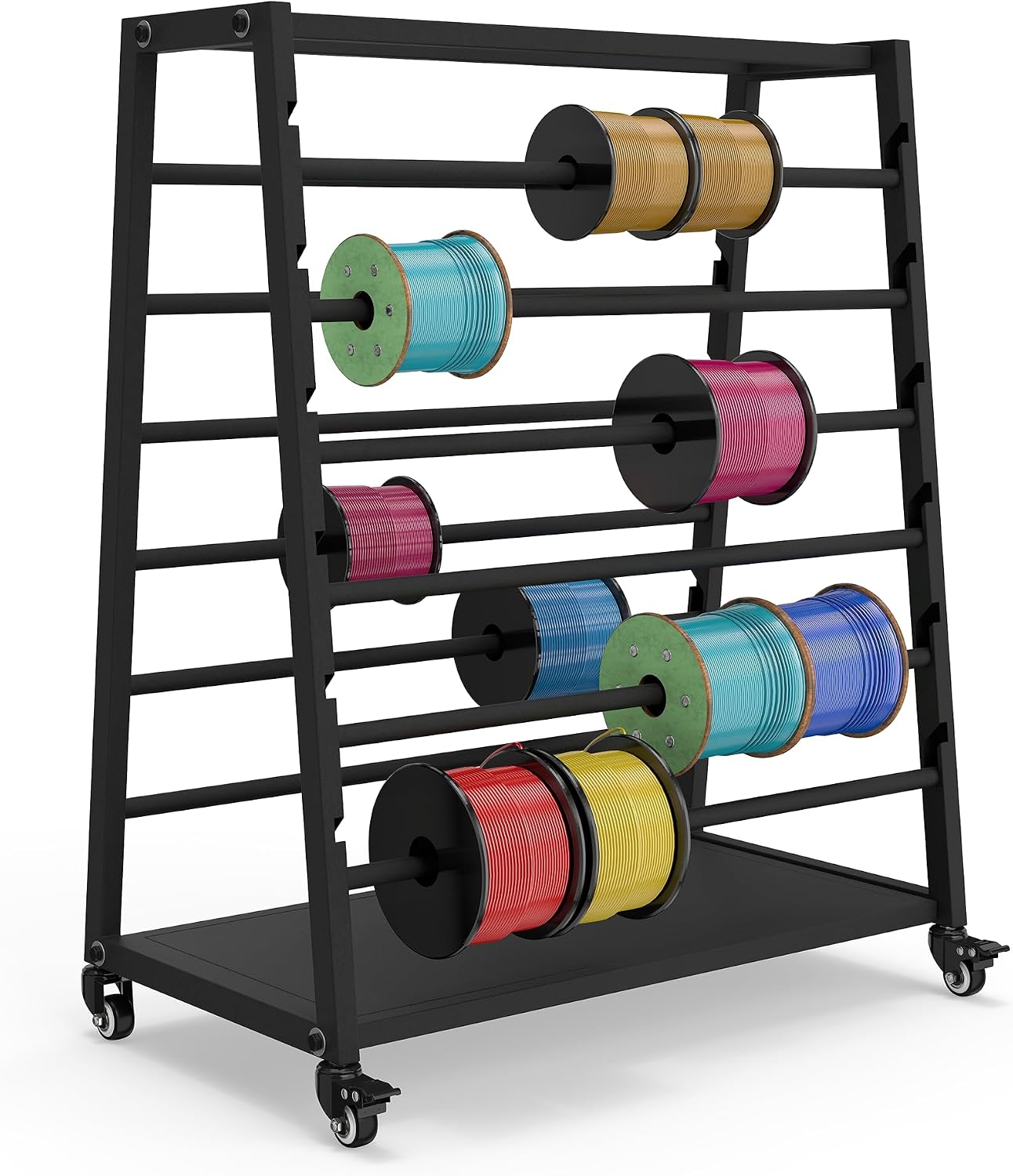 Wire Spool Rack,Heavy Duty Wire Spool Holder with 12 Adjustable Rods,Cable Caddy with Wheels for Industrial, Electrical,Retail Use(Black)