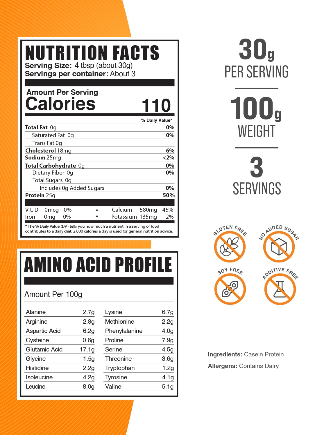 BulkSupplements.com Casein Protein Powder - Micellar Casein Powder, Slow Digesting Protein - Unflavored & Gluten Free, 30g per Serving, 100g (3.5 oz) (Pack of 1) — Amazon image 2