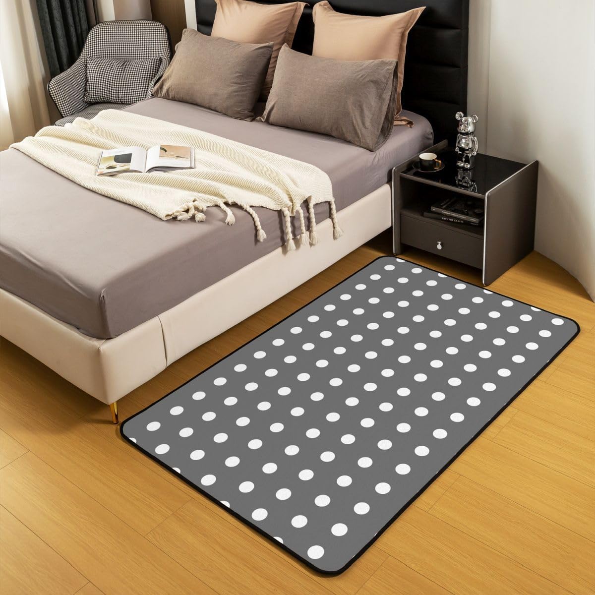 Kids Polka Dots Area Rug 5x7 Retro Geometric Indoor Floor Mat for Boys Girls Teens Bedroom Decor Grey White Decor Carpet Breathable Soft Lightweight Microfiber Women Men Modren