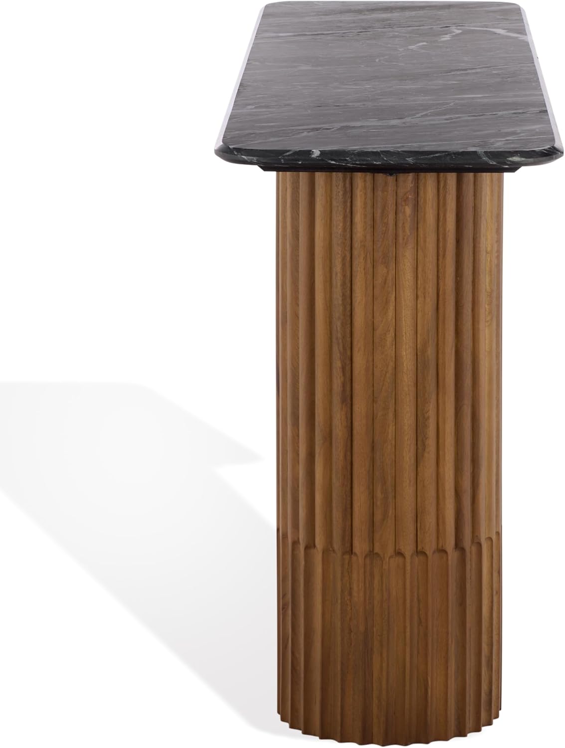 SAFAVIEH Couture Collection - Treyshawn Walnut Solid Wood & Black Marble Top Console Table, Rectangular Fluted Base Accent (SFV6411B)