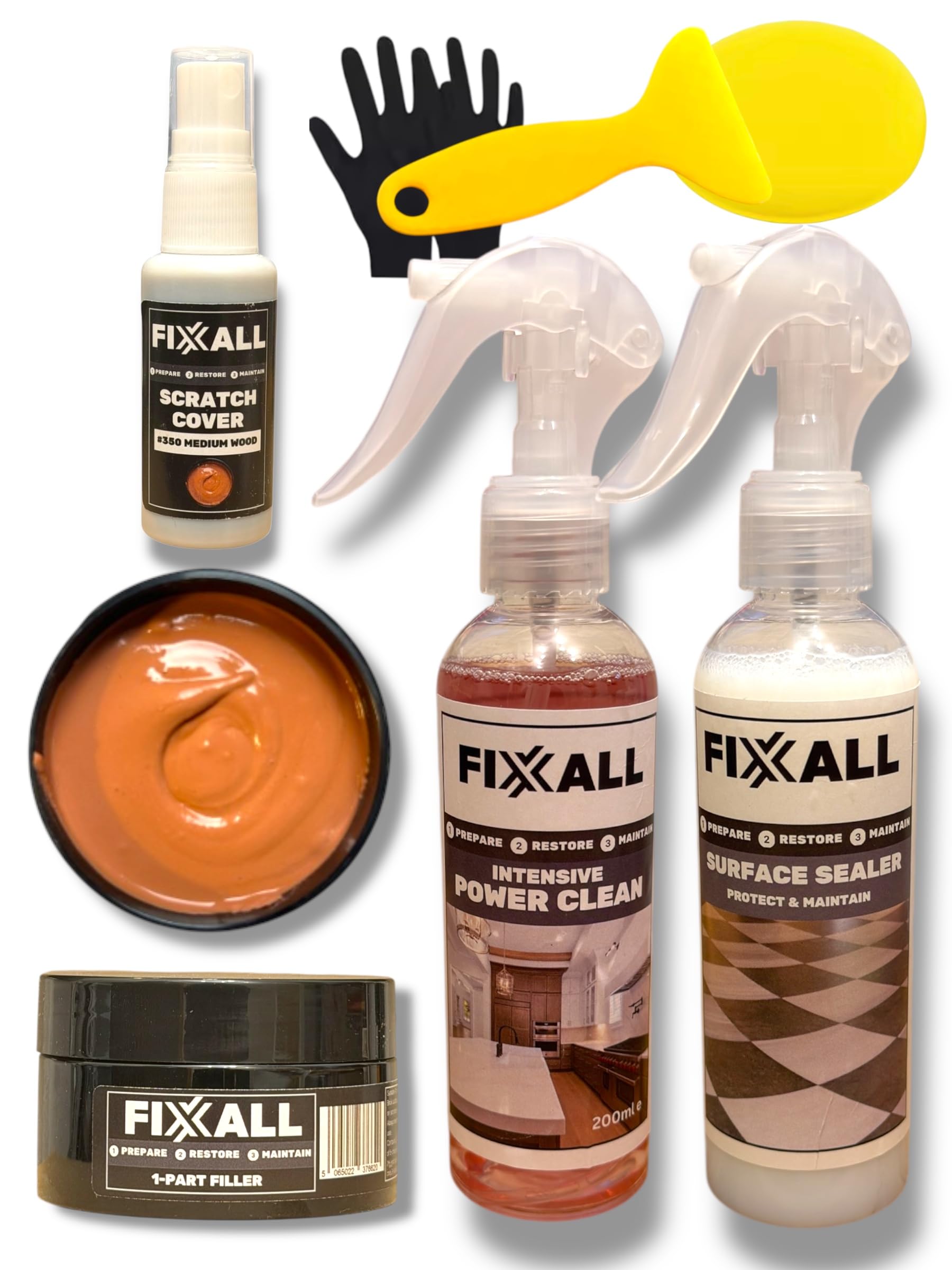 Fixxall All Surface Repair Kit – Floor, Worktop & Furniture Repair Kit for Wood, Laminate, Vinyl, Tile & Stone Surfaces – 16 Colour Repair Fillers & Scratch Cover (Medium Wood)