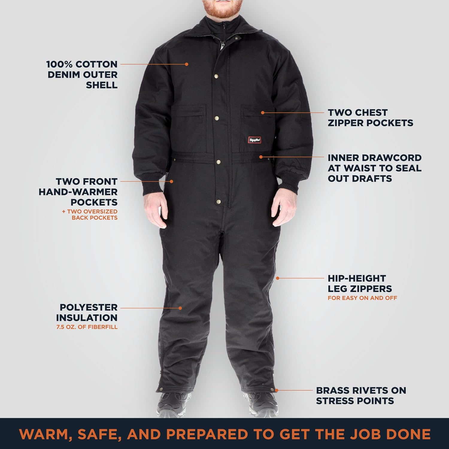 RefrigiWear Men’s ComfortGuard Coveralls – Insulated Cold Weather Workwear with Water-Repellent Cotton Denim - Image 3