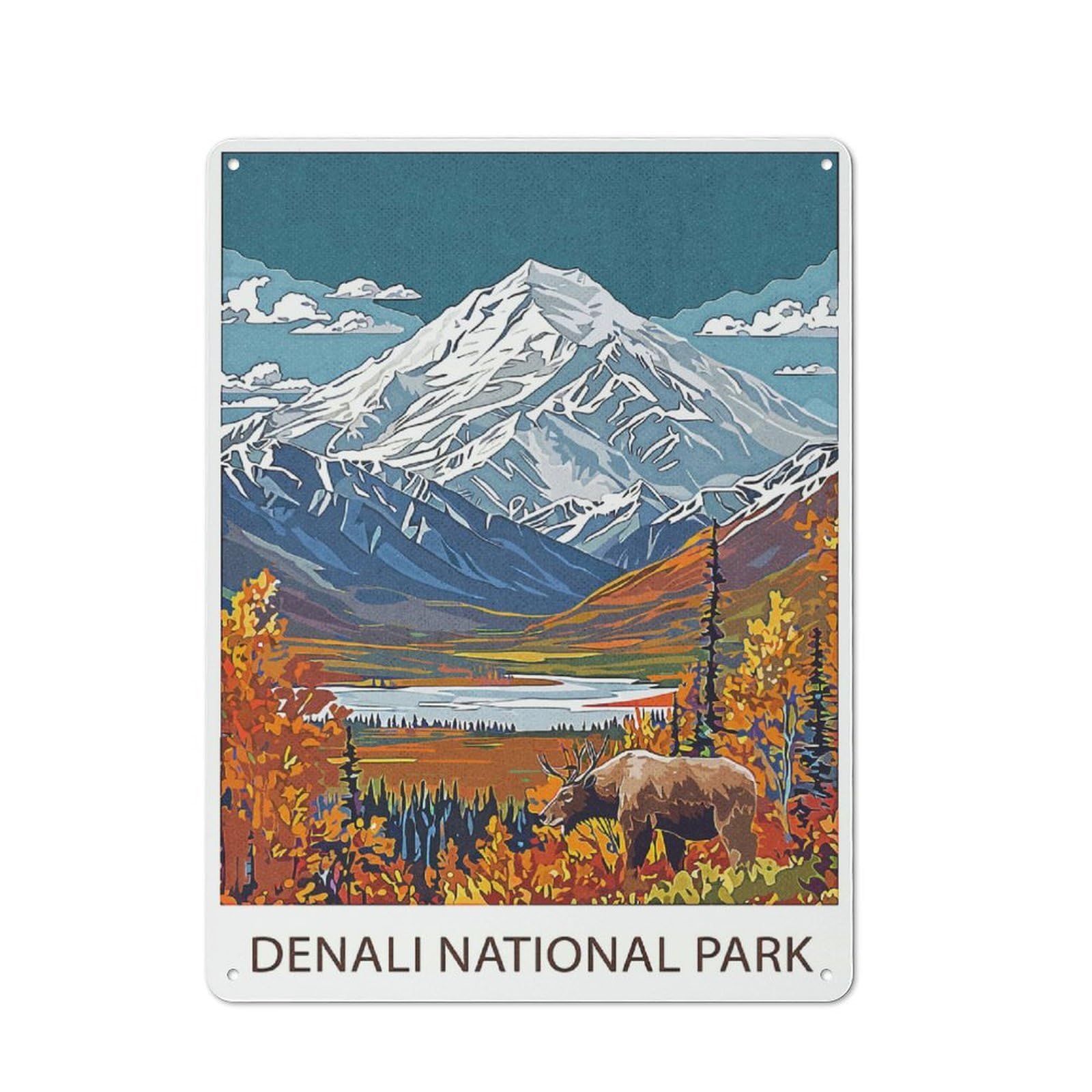 Junmoney Style-15 Rustic Tin Sign 40X30cm Featuring Denali National Park (2) For Café Or Home Bar, Gift Idea At Christmas For Hospitality Decor Collectors