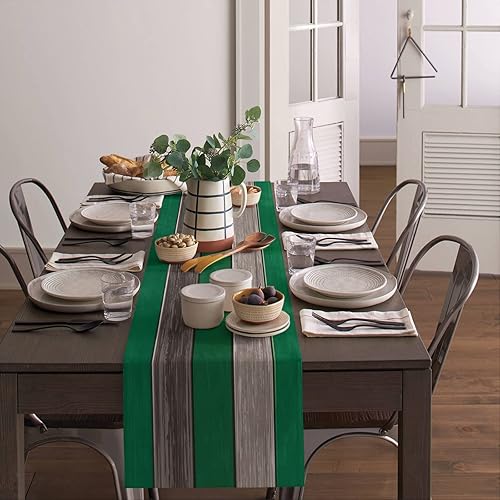 Miniatura 207 de Camino de mesa de algodón y lino estilo granja rústico retro, textura de madera de granero, color degradado marrón y gris, antideslizante,