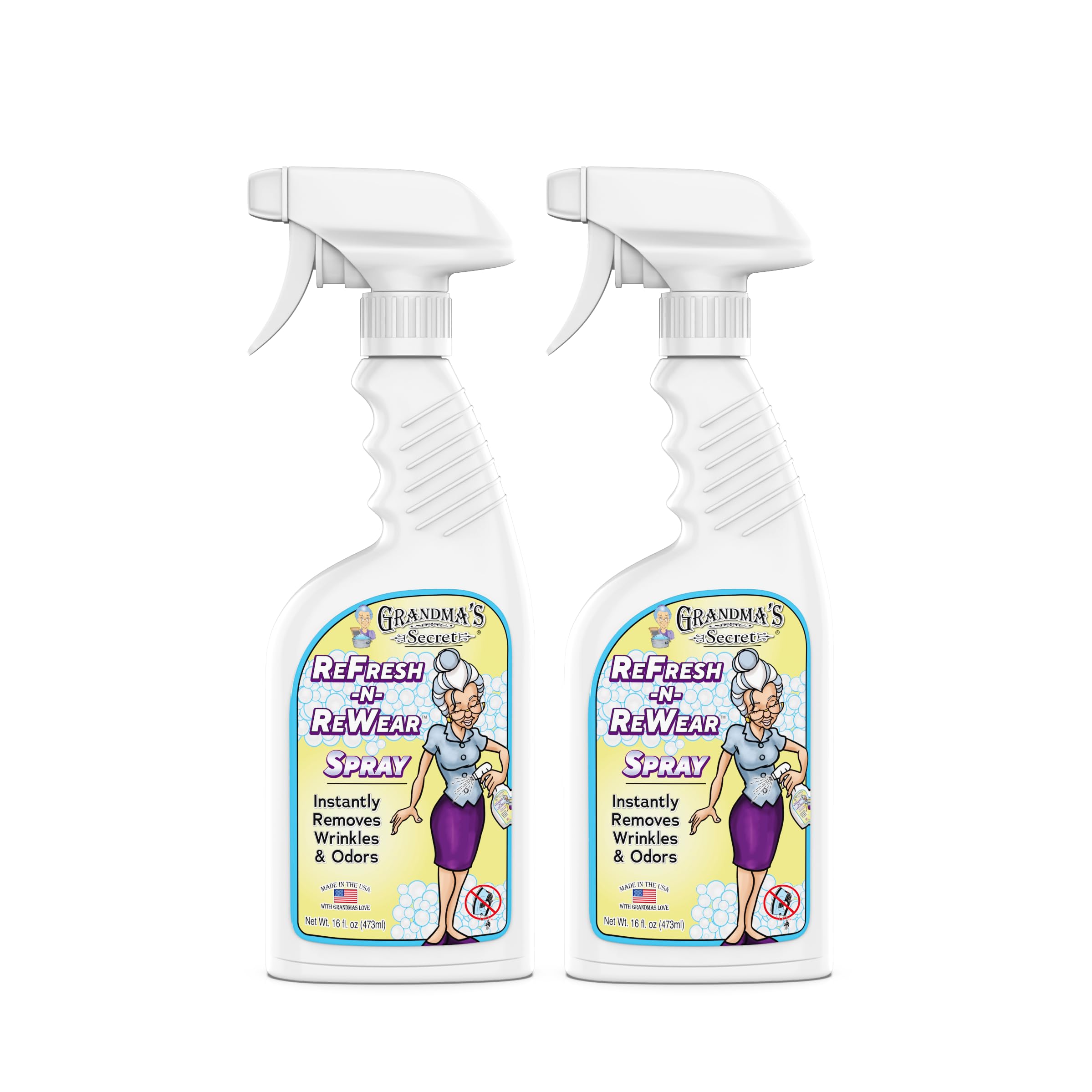 Grandma's Secret Refresh N ReWear Spray - Instantly Removes Wrinkles &amp; Odors - Wrinkle Release, Fabric Refresher Spray, Chlorine, Bleach and Toxin-Free - 16 Ounce, 2 Pack