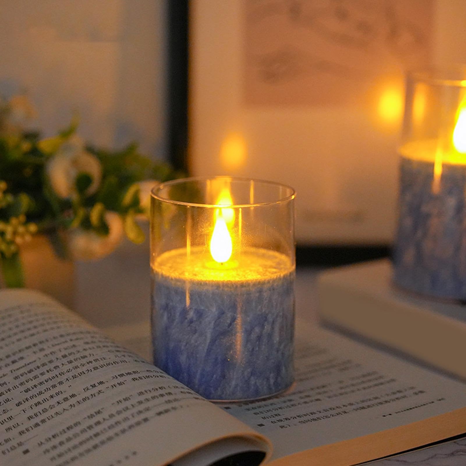 senza fiamma, 3 pezzi, con telecomando e timer, decorazione da