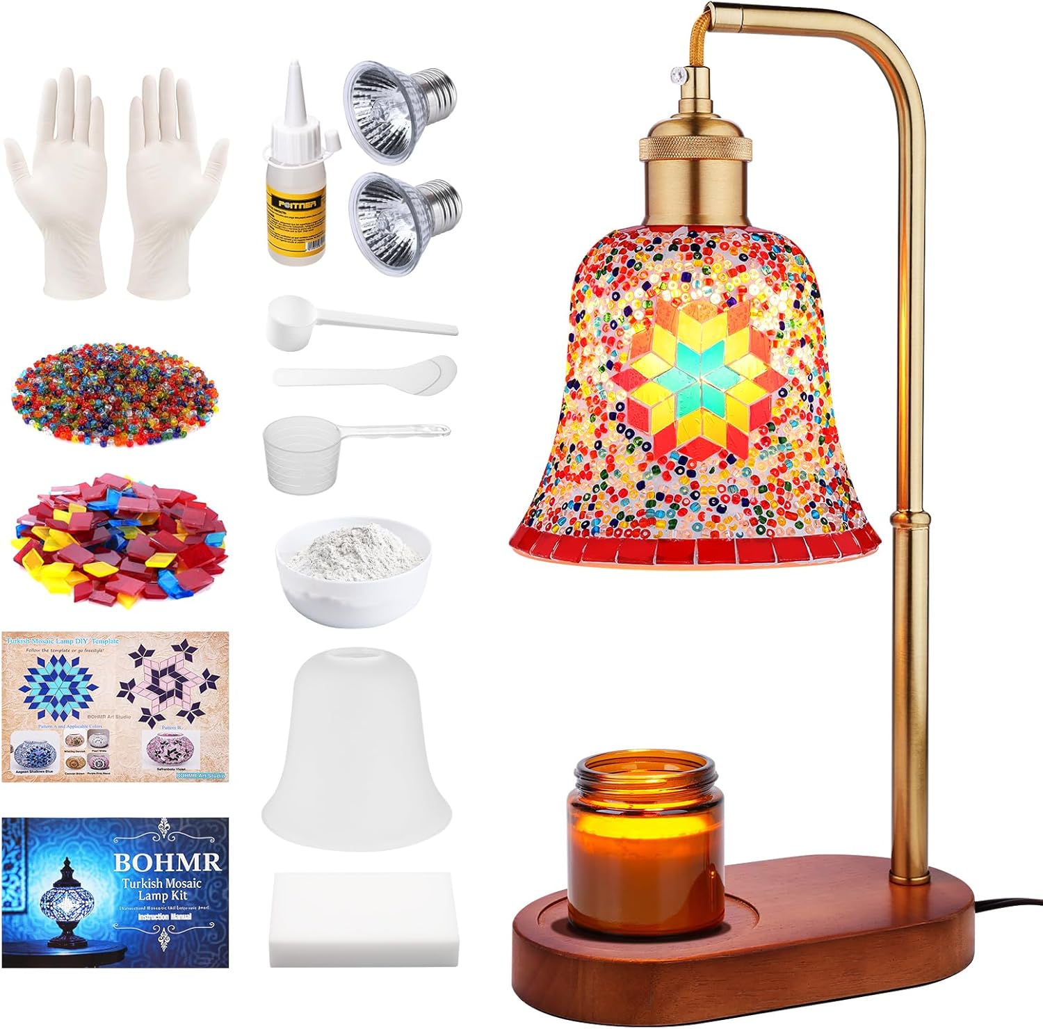 DIY Turkish Mosaic Candle Warmer Lamp Kit, Stained Glass Wax Melt Warmer Lamp Making Kit- Easy,Fun, No Experience Needed, Mosaic Art &Craft Project Kits for Adults &Teens, Make Your Own Lamp, Blue