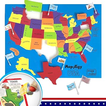Imagimake Mapology - USA Map Puzzle with Flash Cards for Kids Ages 8+ | Educational Geography Toy, Learn 50 States with 750+ Facts of USA, Gift for Girls & Boys Ages 8,9,10,11,12 Years Old